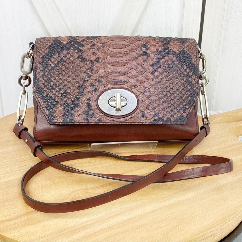 Coach Python‎ Embossed Crosstown Crossbody Bag Brown